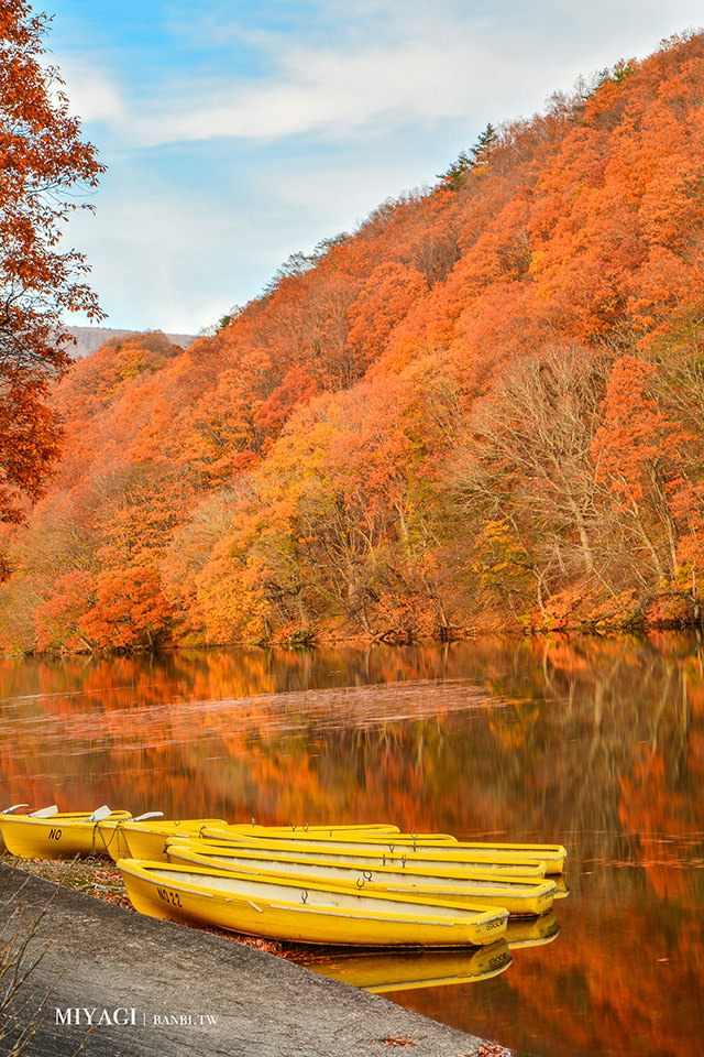 長老湖 楓葉染成火紅湖水的絕景 宮城版青森蔦沼朝燒日本東北賞楓推薦 陸奧童話街道 Banbi 斑比美食旅遊